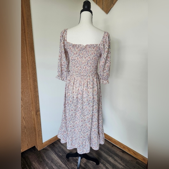 Yoviteme Smocked Chic Floral Midi Dress in Cream and Pink - Picture 4 of 5